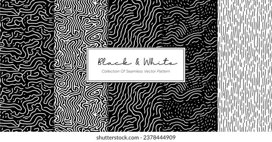 Set of vector hand drawn seamless patterns. Monochrome abstract backgrounds.Fabric Patter Bundle