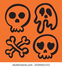 conjunto de cabezas de cráneo dibujadas a mano de Vector Boceto de Doodle Línea de dibujo simple ilustración de icono de cráneo esqueleto lindo de dibujos animados pincel de halloween tiza arte de la muerte niños arte de miedo 