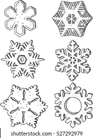 Set of vector hand drawn snowflakes