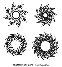 Set of vector hand drawn spring wreaths isolated on white background. Outline willow branch. Doodle style. Floral frame.