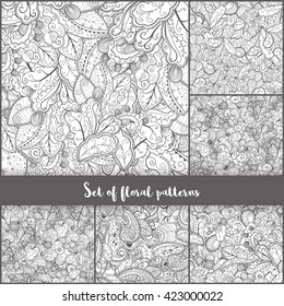 Set of vector hand drawn swirl floral patterns.