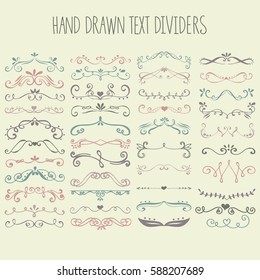 Set of vector hand drawn text dividers with flourish elements.