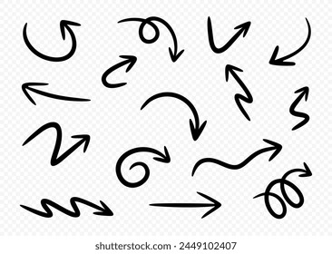Set of vector hand drawn thin arrows