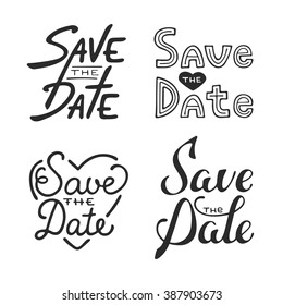 Set of vector hand drawn typography design element for greeting cards or  invitations. Save the date calligraphy phrases. Unique lettering. Vintage templates.