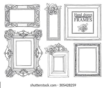 Set of vector hand drawn vintage frames.