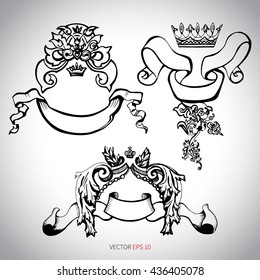 Set of vector hand drawn vintage ribbon banners.