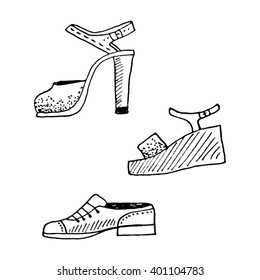 Set of vector hand drawn woman shoes