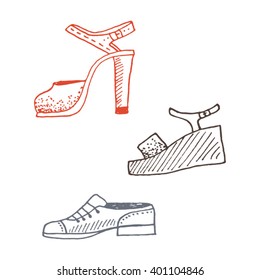 Set of vector hand drawn woman shoes