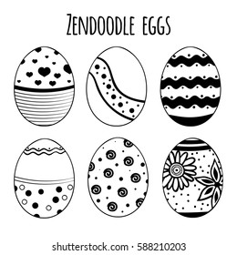 Set of vector hand drawn zendoodle eggs isolated on white background.