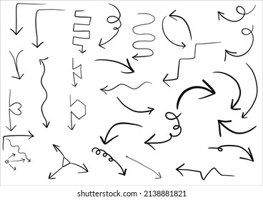 Set of vector hand drawning arrows.directions signs or symbols,arrow,firework,bow,tail, heart, set,line ,love,speech bubble,pointer,Vector hand drawning arrows and direction concept.