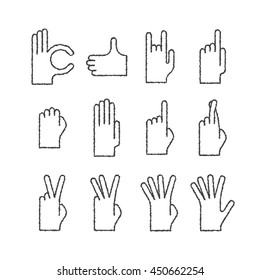 Set of vector hand gestures in sketch style