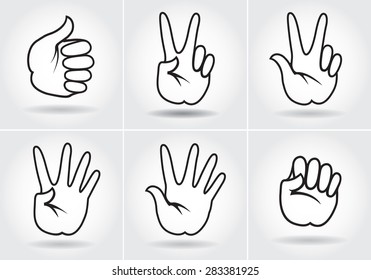 Set of vector hand icon with shadow