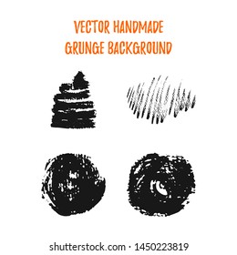 Set of vector Hand made grunge elements and backgrounds isolated on white ground. Ink strokes and circle for your design. Dirty lines and dabs. Black on white dab.