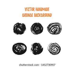 Set of vector Hand made grunge elements and backgrounds isolated on white ground. Ink strokes and circle for your design. Dirty lines and dabs. Black on white dab.