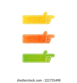 Set of vector hand pointers - yellow, orange, green