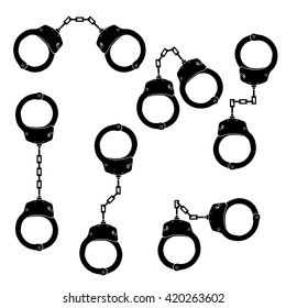 Set of vector handcuffs icon isolated on white background.