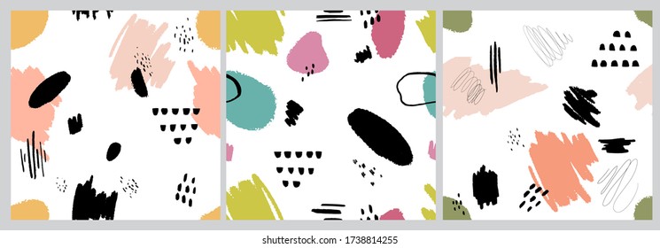 Set of vector hand-drawn abstract pattern with different shapes,dots and lines. Abstract seamless pattern with different shapes and textured. Contemporary modern trendy vector illustrations.
