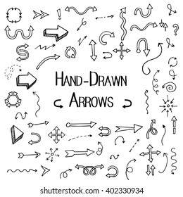 set of vector hand-drawn freehand sketched arrows isolated on white