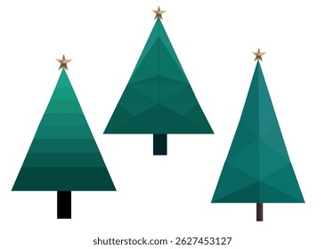 A set vector hand-drawn minimalistic abstract illustration of an origami Christmas tree made using simple geometric shapes. Suitable for printing, wallpaper creation or digital projects. A fir tree