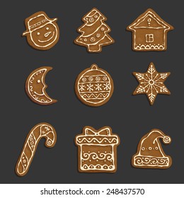 Set of the vector hand-drawn objects "Christmas cookies". 