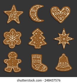 Set of the vector hand-drawn objects "Christmas cookies". 