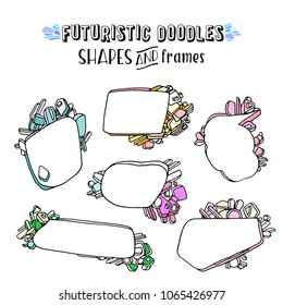 Set of vector hand-drawn shapes, speech bubbles, banners. Modern design