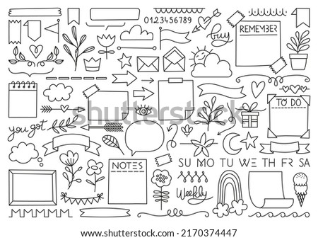 Set of vector hand-drawn stationery. Black and white doodle notebooks, to do lists, notepads, paper notes and sheets of paper