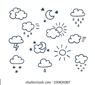 Set of vector hand-drawn weather icons