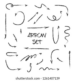 Set of vector handmade arrows. Collection of black direction pencil sketch symbols. Doodle drawing arrow isolated on white background. Graphic design elements.