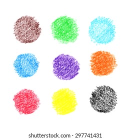 Set of vector handmade crayon striped circles. Grunge design elements in rainbow colors.