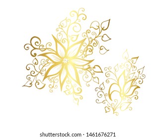 Set of vector hand-painted vintage flowers with curls. 