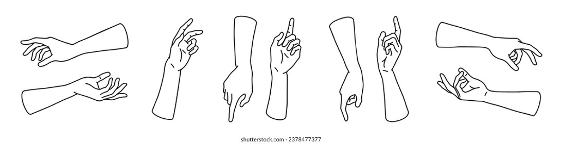 Set of Vector Hands, Mystic or Esoteric Gestures, Outline Style