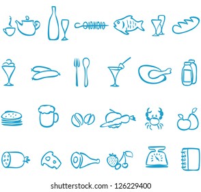 Set vector handwork icons food. File in EPS10 format, that can be scaled to any size without loss of quality.