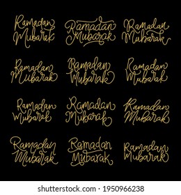Set vector handwritten calligraphic inscriptions Ramadan Mubarak . line lettering, modern calligraphy. Hand drawn elements.