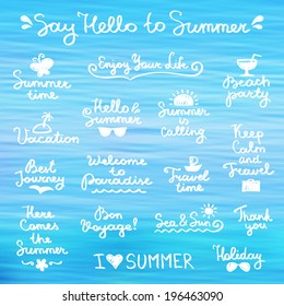 set of vector handwritten letterings and hand drawn elements for summer design