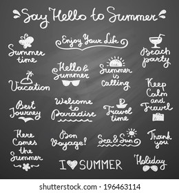 set of vector handwritten letterings and hand drawn elements for summer design