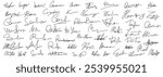 Set vector handwritten signature. Fake autograph in different handwriting.