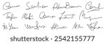 Set vector handwritten signature. Fake autograph in different handwriting. Each signature is unique and reflects the artist