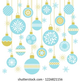 Set of vector hanging christmas baubles with different decorations