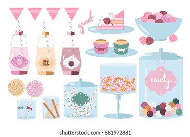 Set of vector happy birthday party items