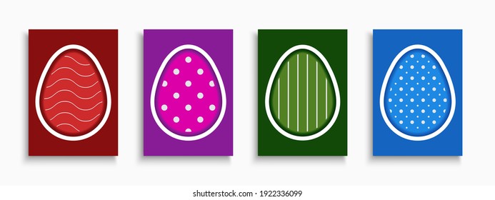 Set of vector happy easter colorful cards. Can be used like templates, posters, placards, brochures, banners, flyers and etc. Holiday bright covers. Vibrant design