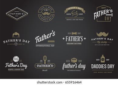 Set of Vector Happy fathers day. Typography Vintage Icons. Lettering for greeting cards, banners, t-shirt design. Father's Day.