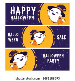 Set of vector Happy halloween banner