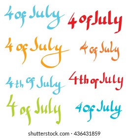 Set of Vector happy independence day United States of America, 4th of July card. Handwritten lettering. Calligraphy sticker. Great for banner, poster, sale card