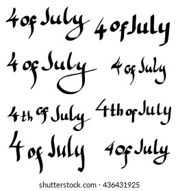 Set of Vector happy independence day United States of America, 4th of July card. Handwritten lettering. Calligraphy sticker. Great for banner, poster, sale card