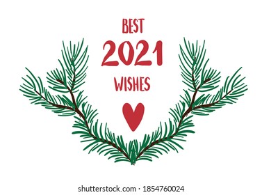 set vector happy new year hand writing 2021 with floral red and green