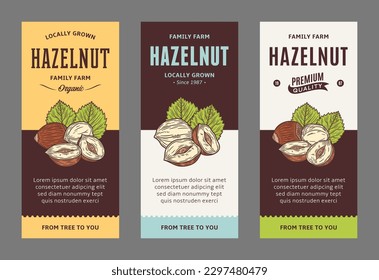 Set of vector hazelnut label templates, nuts packaging design