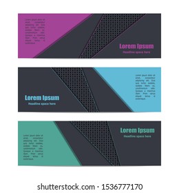 Set of vector headers, banners 1600x500 in high-tech style, dark background. EPS10.