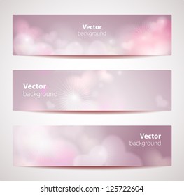 Set vector headers or banners with hearts.