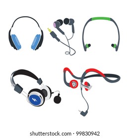 Set of vector headphones on white background